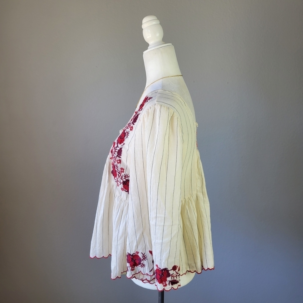 ZARA // boho-chic floral embroidered square neckline smocked cottagecore top - Picture 2 of 7